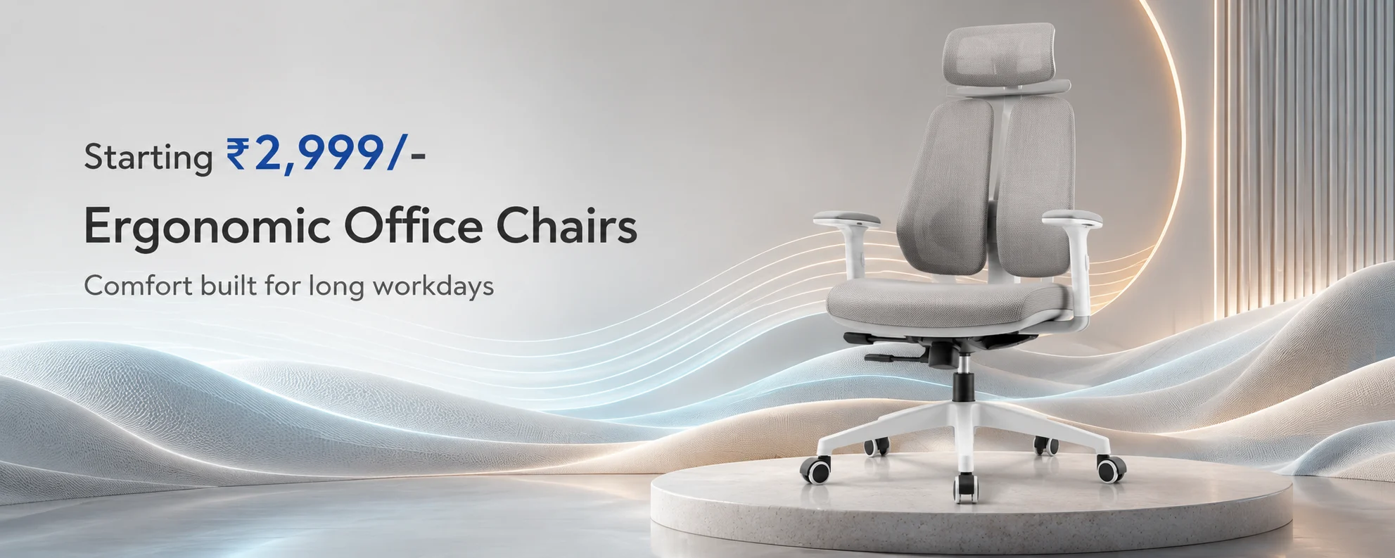 Office chair sale banner starting Rs 2,999 from Pavan Furniture