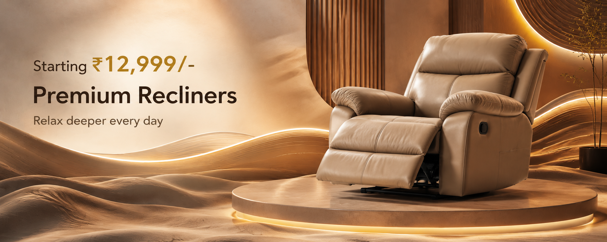 Recliner chair sale banner starting Rs 12,999 from Pavan Furniture