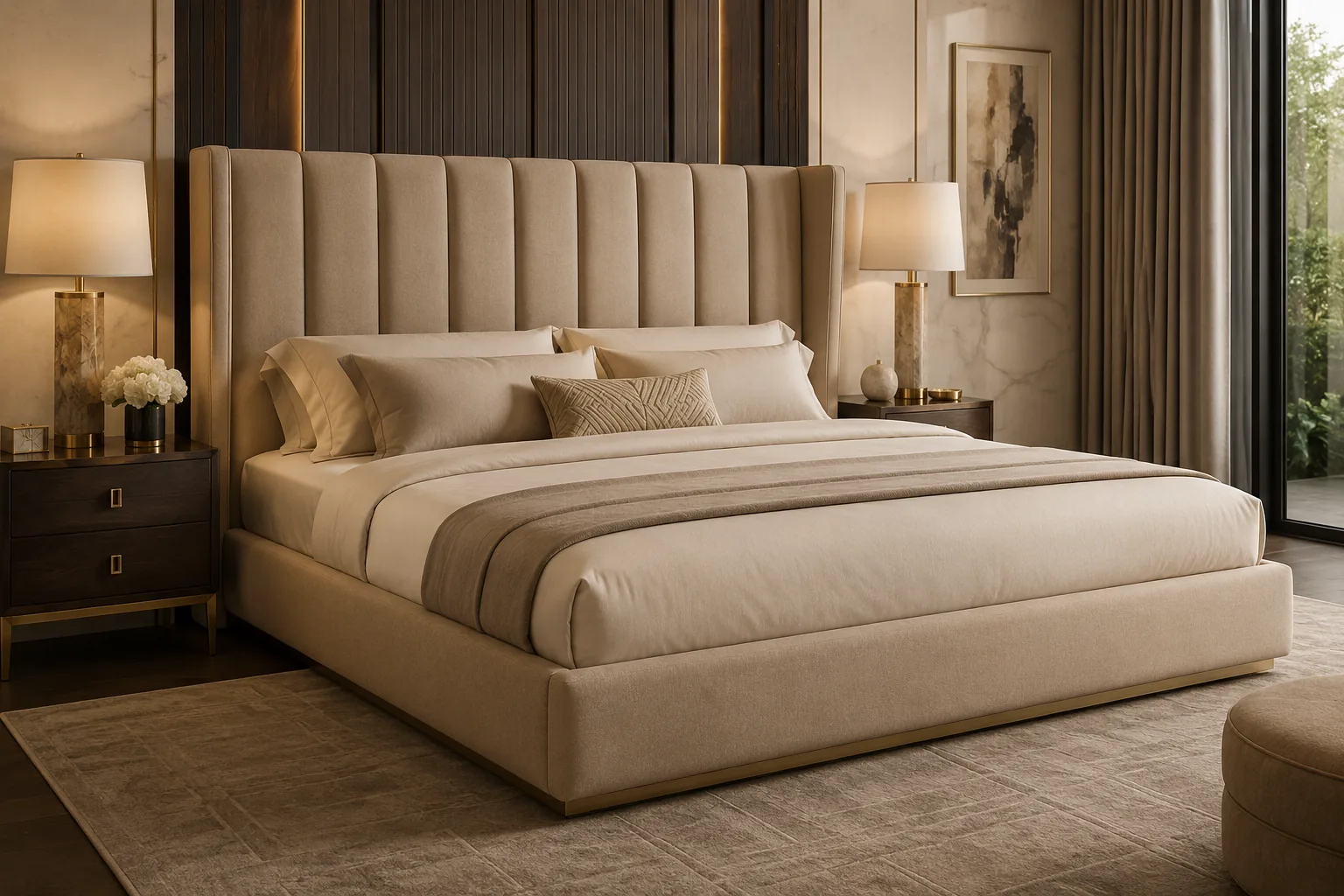 King size upholstered bed