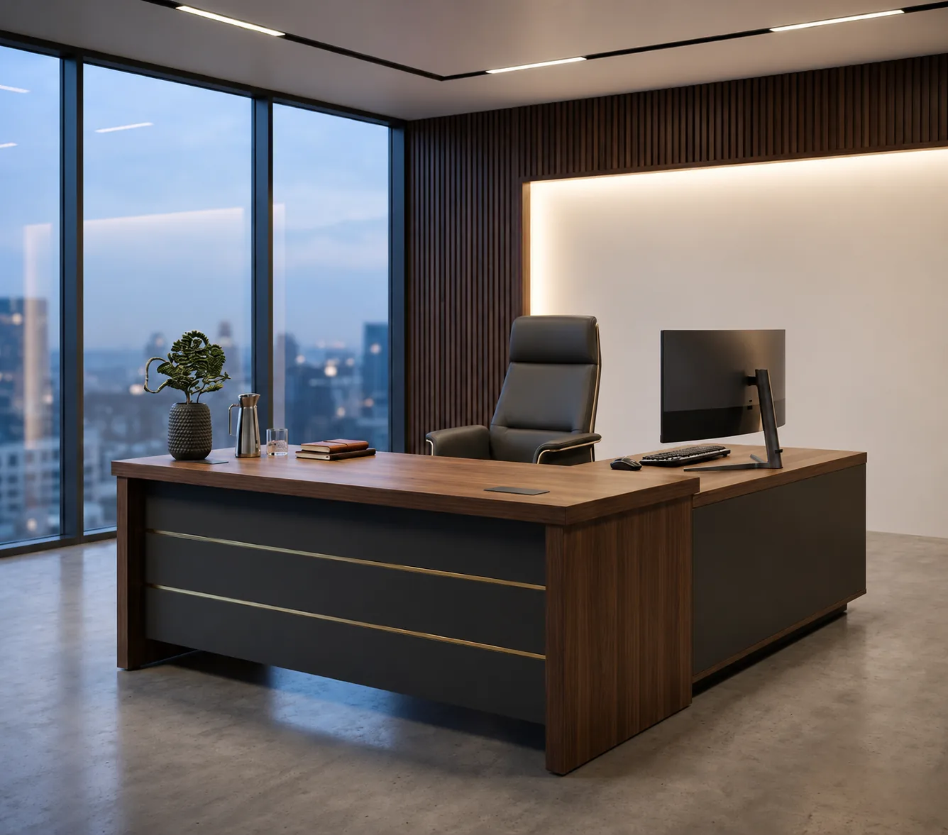 L-shaped executive office desk