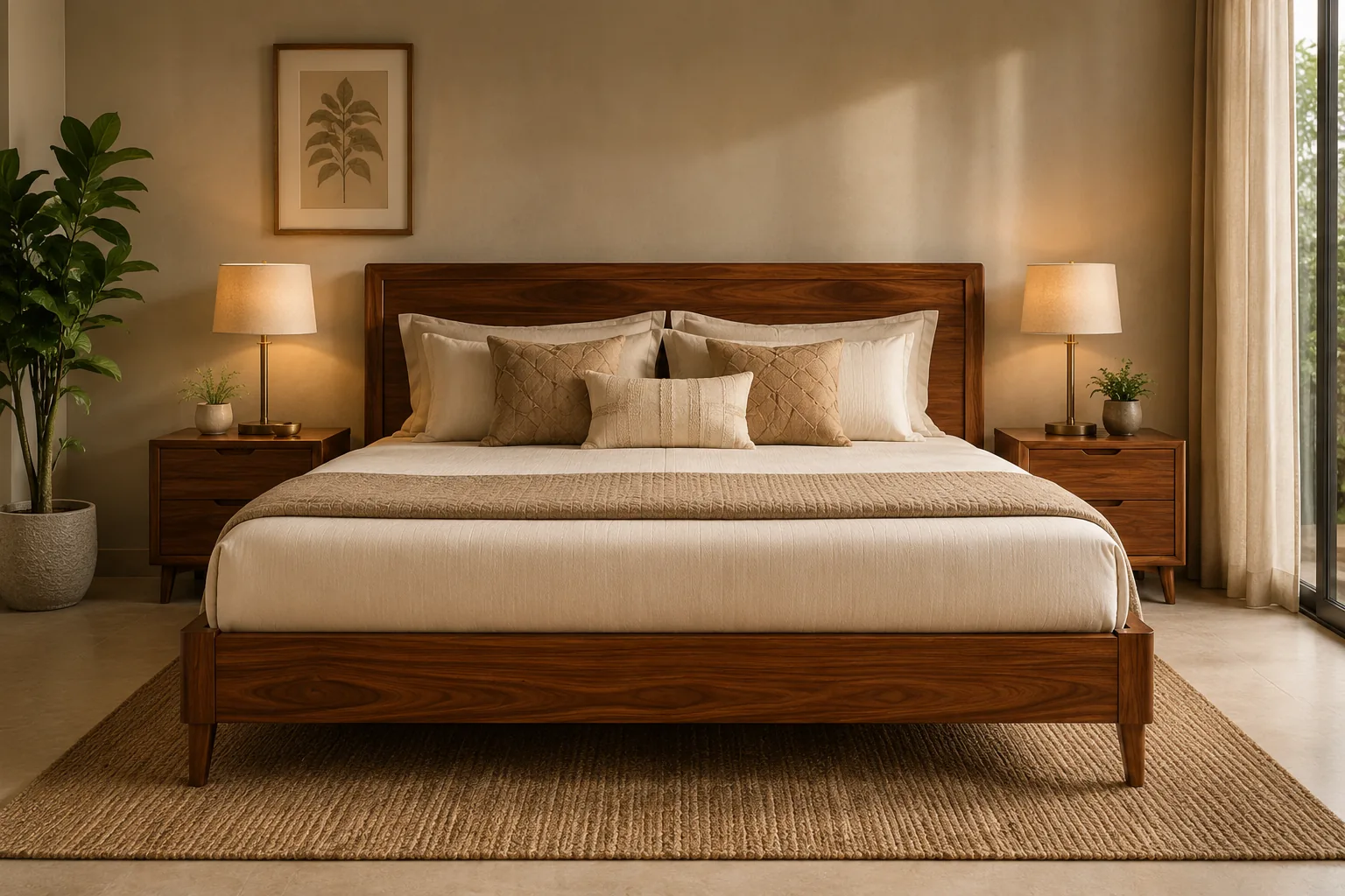 Queen size wooden bed