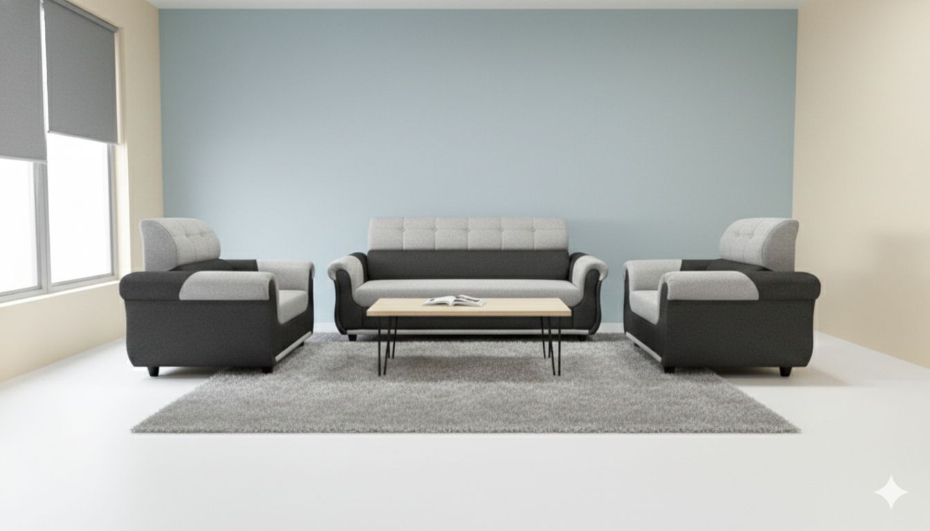 BUTTON Jute Fabric Sofa Set